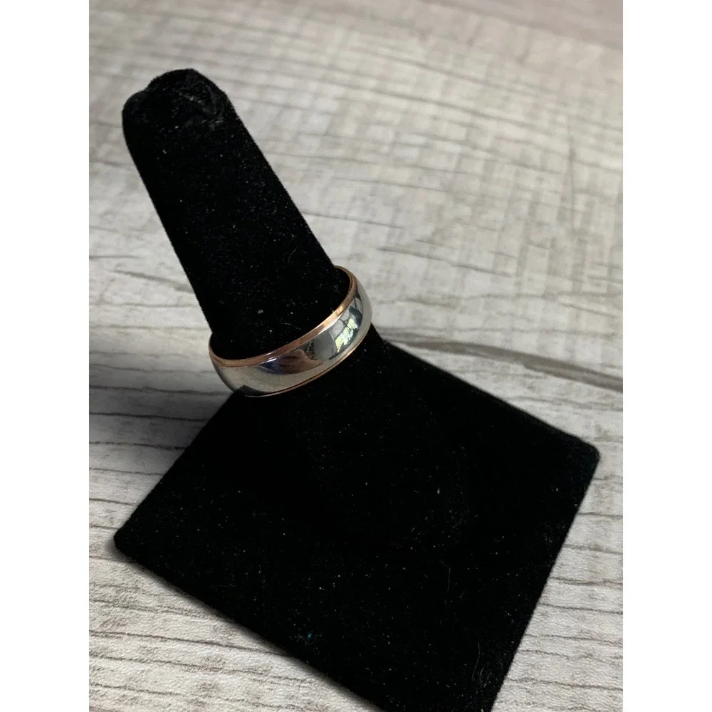 Two Tone Silver and Rose Gold Tone Comfort Fit Wedding Band Ring Size 8.25